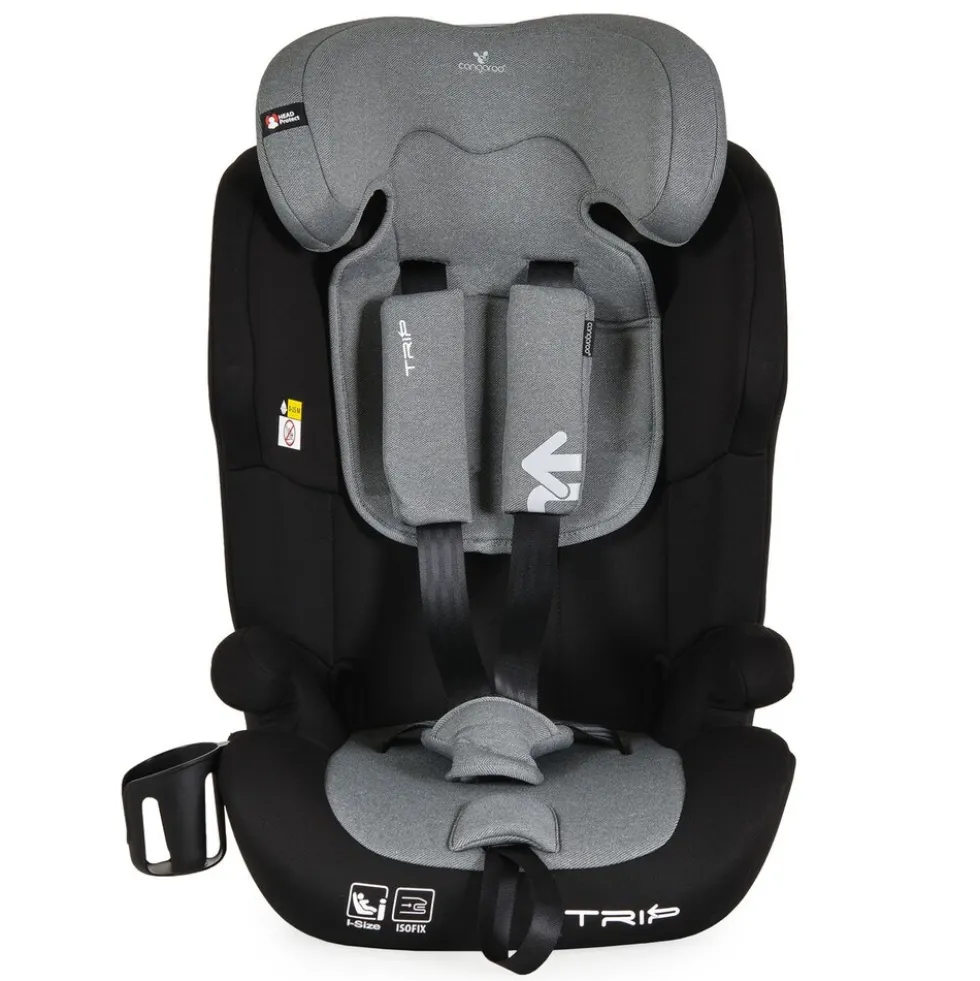 Cangaroo Kindersitz Trip i-Size (76-150cm) Isofix verstellbare Kopfstütze Gurt grau