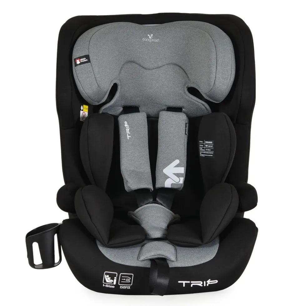 Cangaroo Kindersitz Trip i-Size (76-150cm) Isofix verstellbare Kopfstütze Gurt grau
