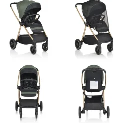 Cangaroo Kinderwagen 2 in 1 Hydra Babywanne Sportsitz Fußabdeckung Moskitonetz grün