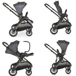 Cangaroo Kinderwagen 2 in1 iClick klappbar, Wickeltasche, Sportsitz, Babywanne grau