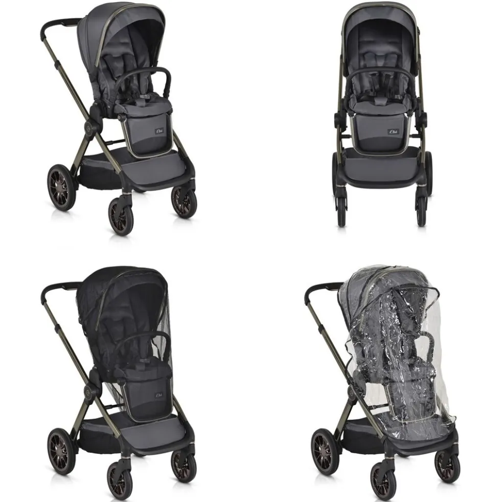 Cangaroo Kinderwagen 2 in1 iClick klappbar, Wickeltasche, Sportsitz, Babywanne grau