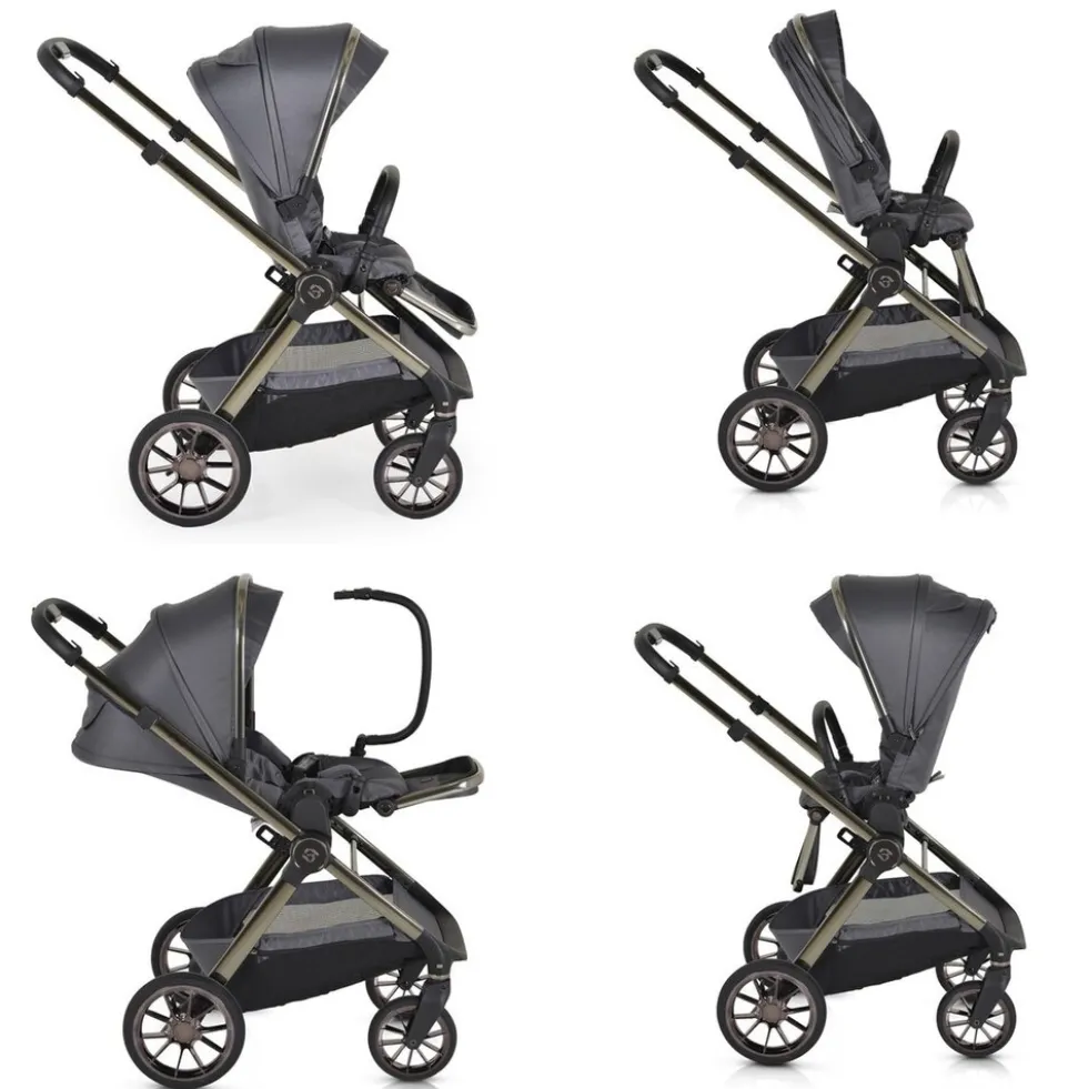 Cangaroo Kinderwagen 2 in1 iClick klappbar, Wickeltasche, Sportsitz, Babywanne grau