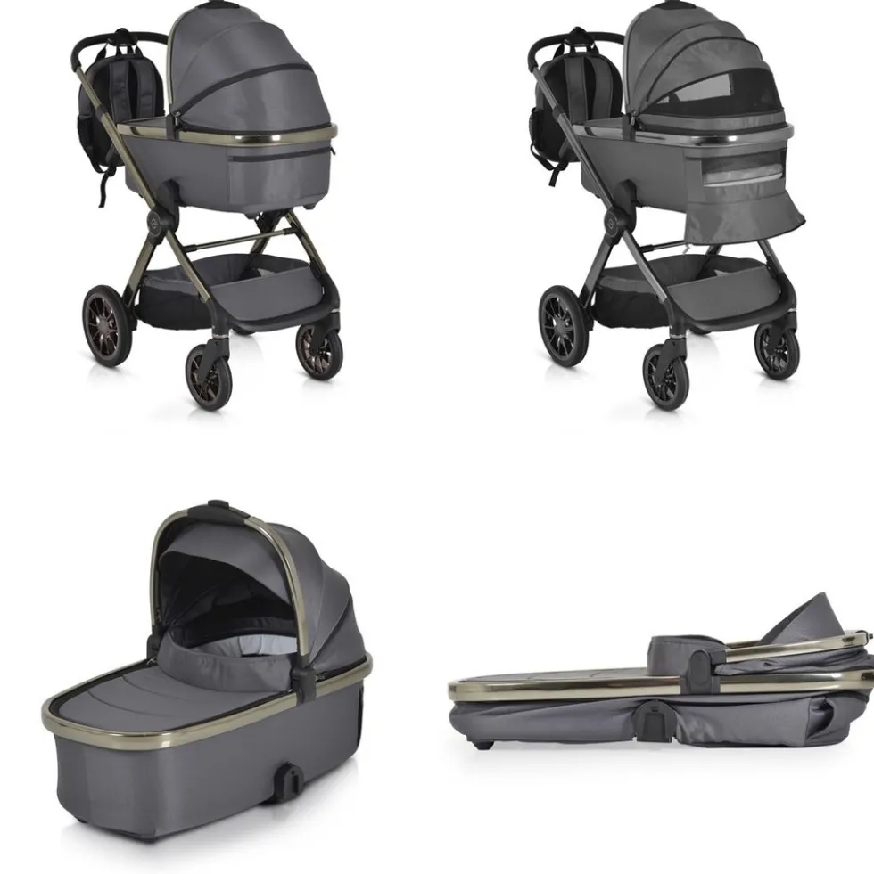 Cangaroo Kinderwagen 2 in1 iClick klappbar, Wickeltasche, Sportsitz, Babywanne grau