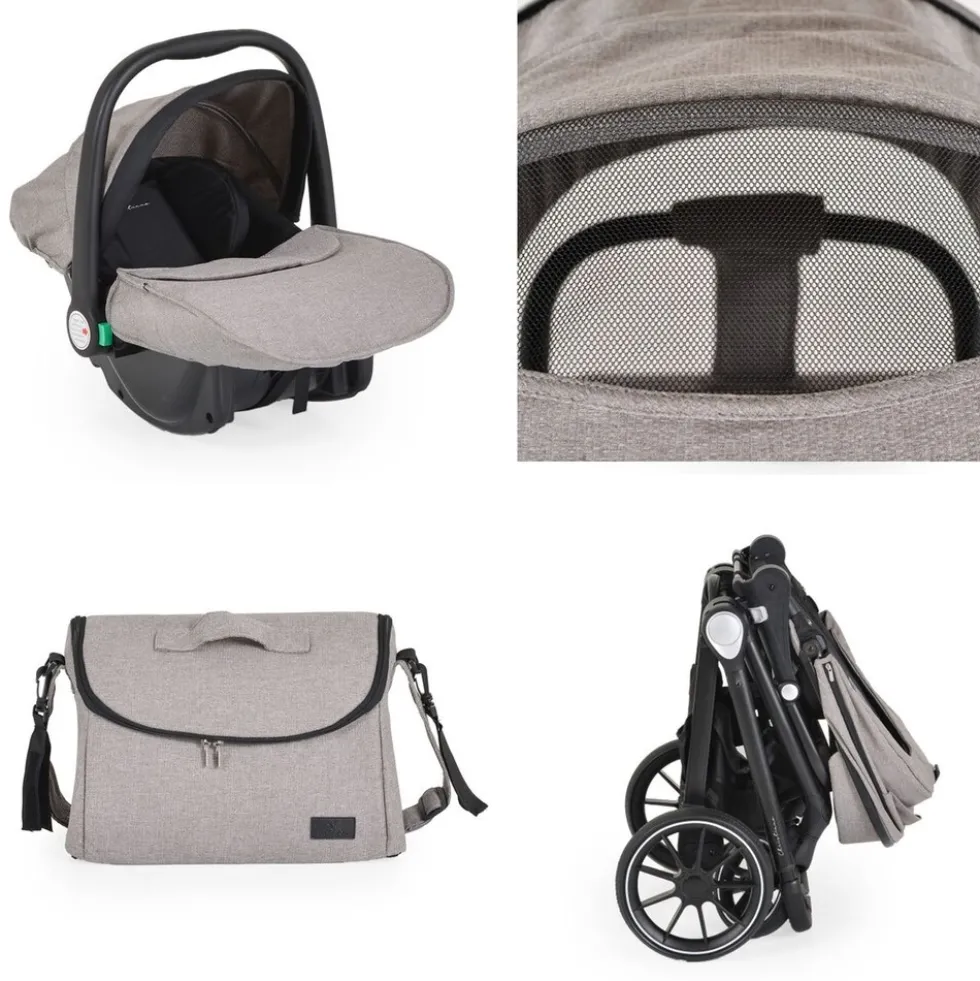 Cangaroo Kombikinderwagen 3 in 1 Christiano Babywanne Babyschale klappbar Tasche beige