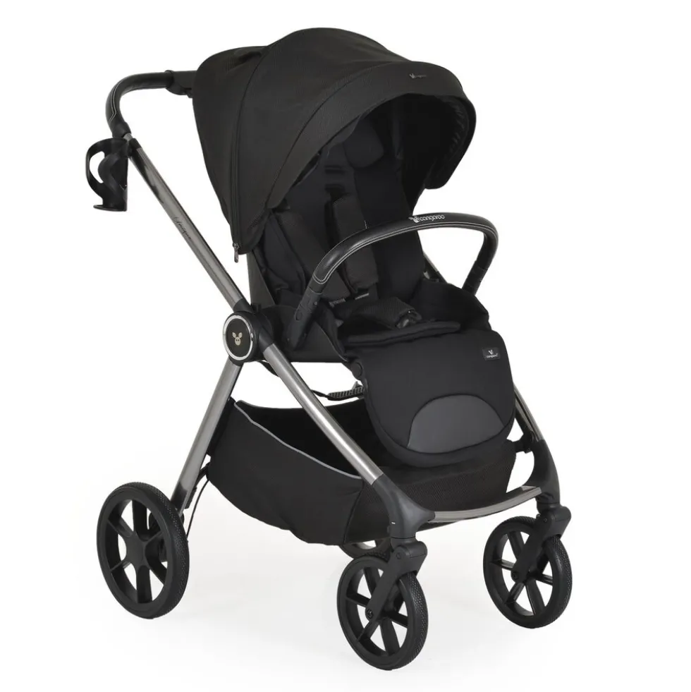 Cangaroo Kombikinderwagen Unique 3 in 1 Babyschale Stoßdämpfer PU-Räder Tasche schwarz