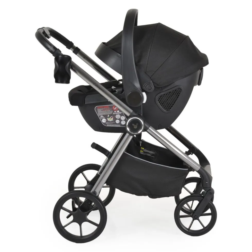 Cangaroo Kombikinderwagen Unique 3 in 1 Babyschale Stoßdämpfer PU-Räder Tasche schwarz