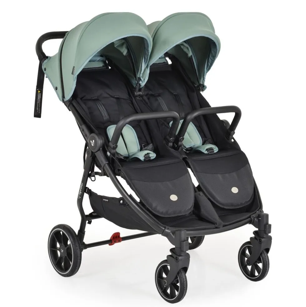 Cangaroo Zwillingskinderwagen 2Gether, Fußabdeckungen, Aluminiumrahmen, faltbar grün