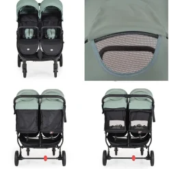 Cangaroo Zwillingskinderwagen 2Gether, Fußabdeckungen, Aluminiumrahmen, faltbar grün