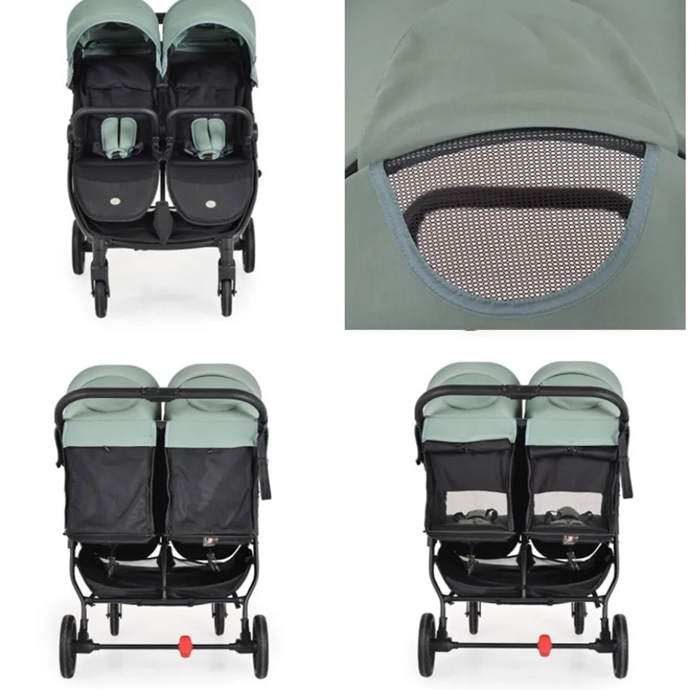 Cangaroo Zwillingskinderwagen 2Gether, Fußabdeckungen, Aluminiumrahmen, faltbar grün