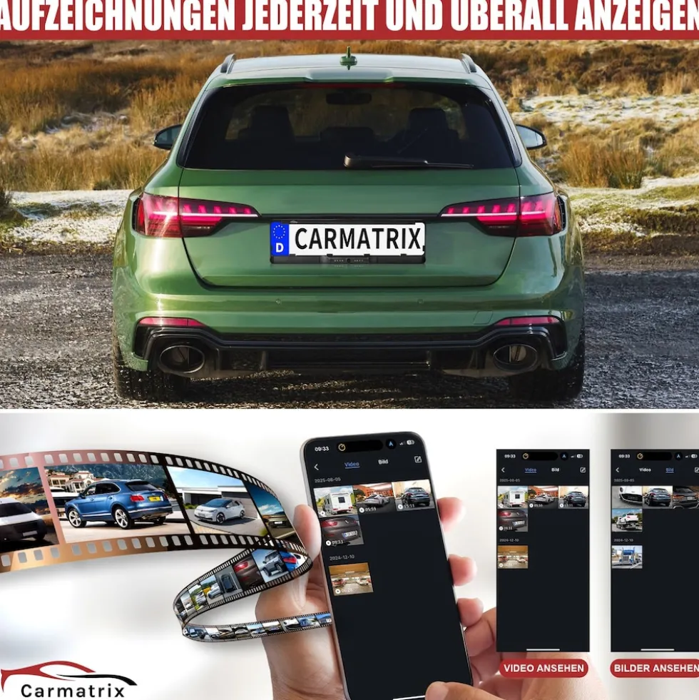 CARMATRIX Auto WLAN Rückfahrkamera KI Personenerkennung mit APP