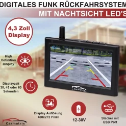 CARMATRIX Funk Rückfahrkamera Digital im Nummernschildhalter mit 4,3