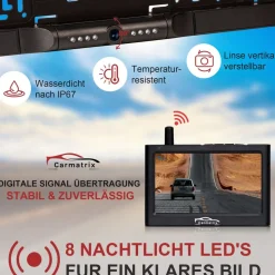 CARMATRIX Funk Rückfahrkamera Digital im Nummernschildhalter mit 4,3