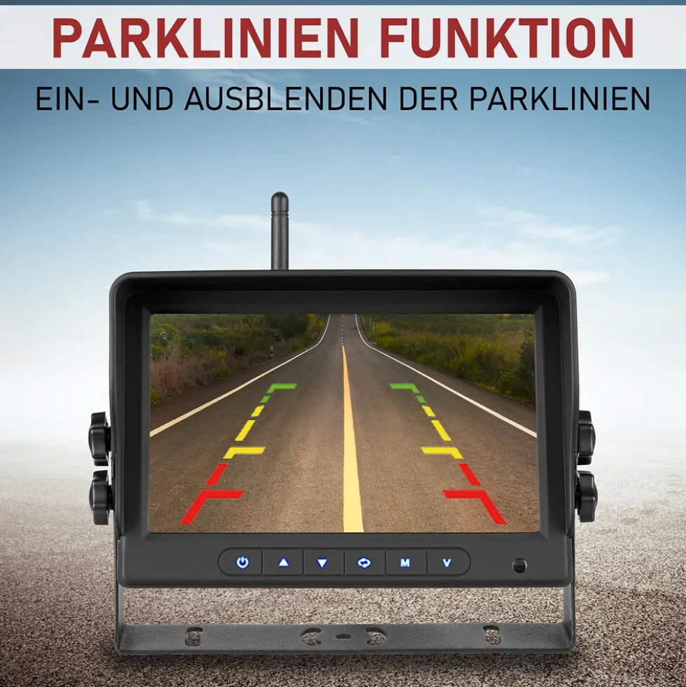 CARMATRIX HD Funk Rückfahrsystem Digital für LKW Wohnmobil Auto Transporter 7" Monitor mit Aufnahmefunktion, Mikrofon 2 Kameras