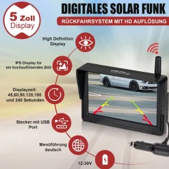 CARMATRIX HD Solar Funk Rückfahrkamera mit 5