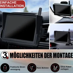 CARMATRIX Solar Funk Rückfahrsystem HD Rückfahrkamera im Nummernschild mit 2 PDC Sensoren Solarpanel