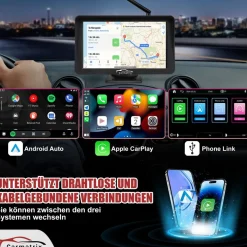 CARMATRIX Solar Rückfahrsystem mit Android Auto und CarPlay Magnet Rückfahrkamera
