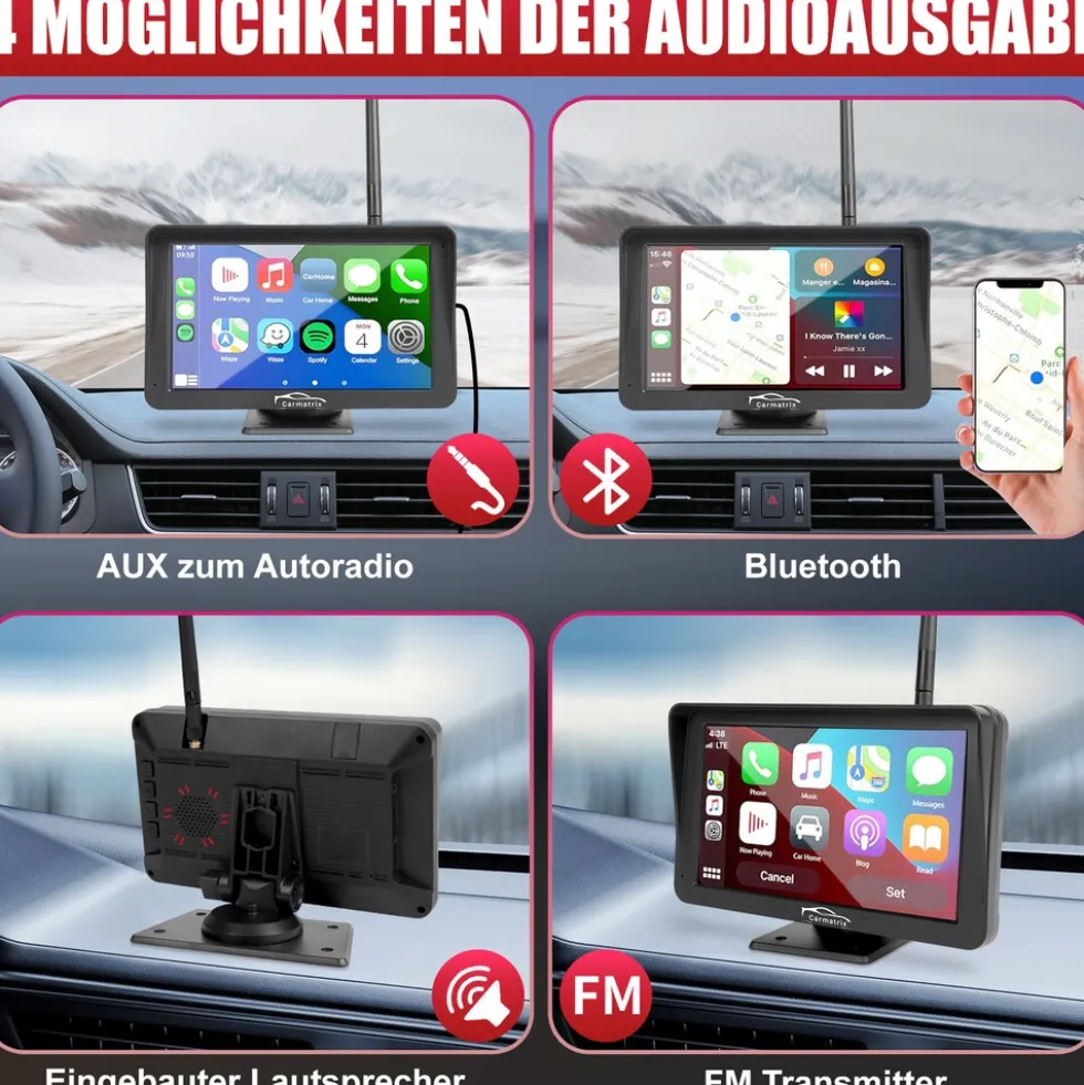 CARMATRIX Solar Rückfahrsystem mit Android Auto und CarPlay Magnet Rückfahrkamera