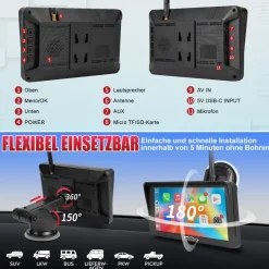 CARMATRIX Solar Rückfahrsystem mit Android Auto und Apple CarPlay, GoogleMaps, YouTube