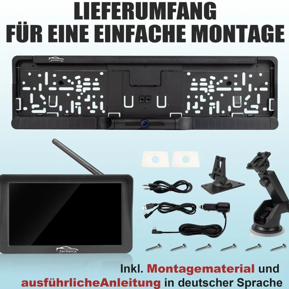 CARMATRIX Solar Rückfahrsystem mit Android Auto und Apple CarPlay, GoogleMaps, YouTube