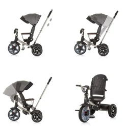 Chipolino Dreirad, Tricycle Derby 2 in 1 Musik, Licht, Korb, Schiebegriff, Gurt grau