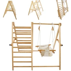 Chipolino Holz-Klettergerüst 2 in 1 höhenverstellbare Schaukel, zusammenklappbar braun