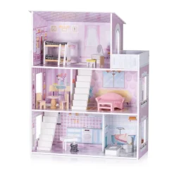 Chipolino Holz-Puppenhaus 12-teiliges Möbel-Set, Treppen, 3-Ebenen, ab 3 Jahren rosa