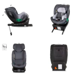 Chipolino i-Size Kindersitz Maximus (40 - 150 cm) Isofix Stützbein 360° drehbar grau
