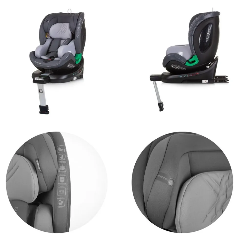 Chipolino i-Size Kindersitz Maximus (40 - 150 cm) Isofix Stützbein 360° drehbar grau