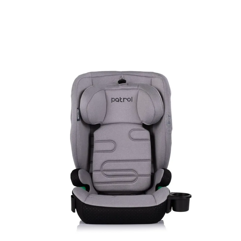 Chipolino Kindersitz Patrol i-Size Isofix (100-150cm) Kopfstütze Getränkehalter grau