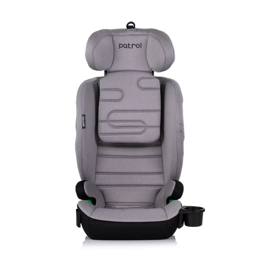 Chipolino Kindersitz Patrol i-Size Isofix (100-150cm) Kopfstütze Getränkehalter grau