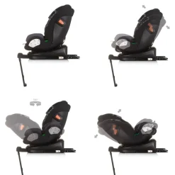 Chipolino Kindersitz Tourino i-Size (40-150cm) Isofix, höhenverstellbar, drehbar schwarz/grau