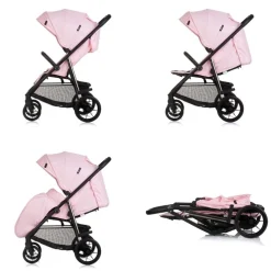 Chipolino Kinderwagen Buggy Insta, Fußabdeckung, Federung, Korb, Gurt, klappbar rosa