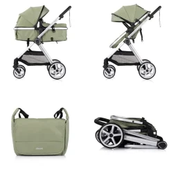 Chipolino Kombikinderwagen 2 in 1 Vista Wickeltasche, Fußabdeckung, Korb, Gurt grün