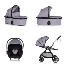 Chipolino Kombikinderwagen 3 in1 Marbella Fußabdeckung Einlage i-Size Babyschale grau