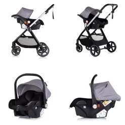 Chipolino Kombikinderwagen 3 in1 Marbella Fußabdeckung Einlage i-Size Babyschale grau