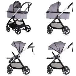 Chipolino Kombikinderwagen 3 in1 Marbella Fußabdeckung Einlage i-Size Babyschale grau