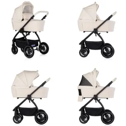 Chipolino Kombikinderwagen 3 in 1 Prestige Babywanne Rucksack i-Size Babyschale beige-schwarz