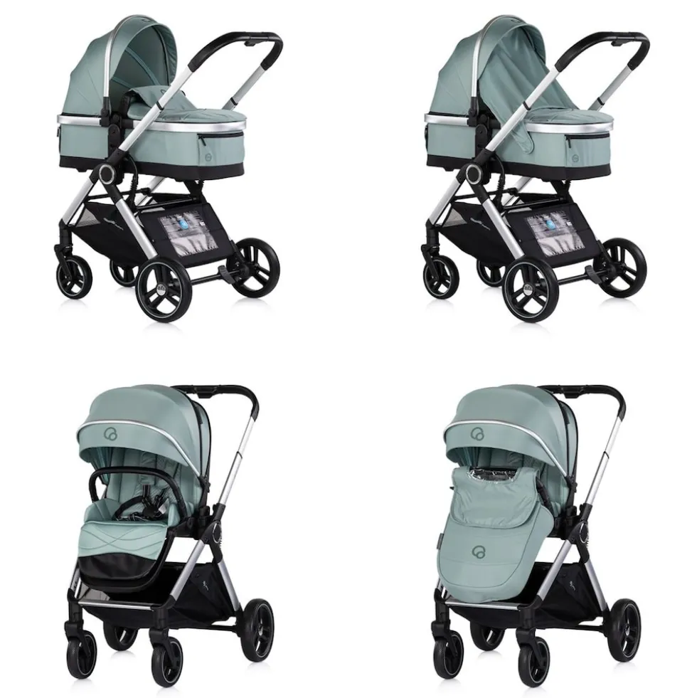 Chipolino Kombikinderwagen Euphoria 3in1 Sportsitz Babyschale umbaubar klappbar grün