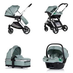 Chipolino Kombikinderwagen Euphoria 3in1 Sportsitz Babyschale umbaubar klappbar grün