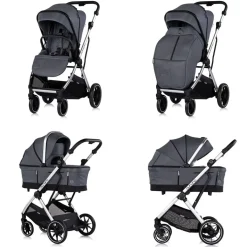 Chipolino Kombikinderwagen Aurora 3 in 1 Babyschale Babywanne Sportsitz Tasche dunkelgrau