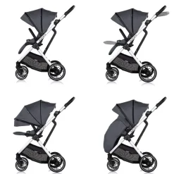 Chipolino Kombikinderwagen Aurora 3 in 1 Babyschale Babywanne Sportsitz Tasche dunkelgrau