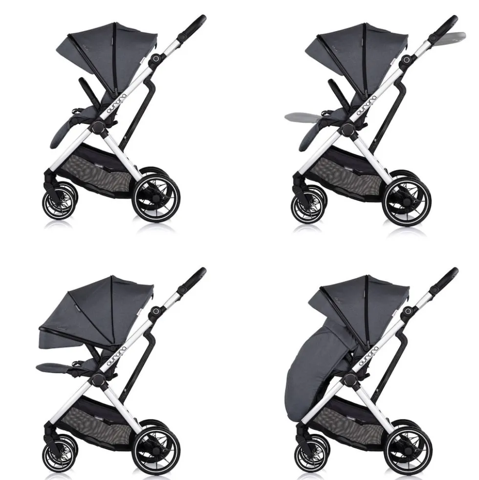 Chipolino Kombikinderwagen Aurora 3 in 1 Babyschale Babywanne Sportsitz Tasche dunkelgrau