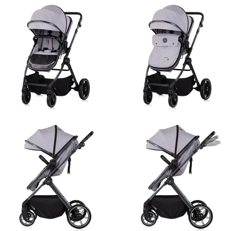 Chipolino Kombikinderwagen Pearl 3 in 1 umbaubar Babyschale Wickeltasche Fußsack grau