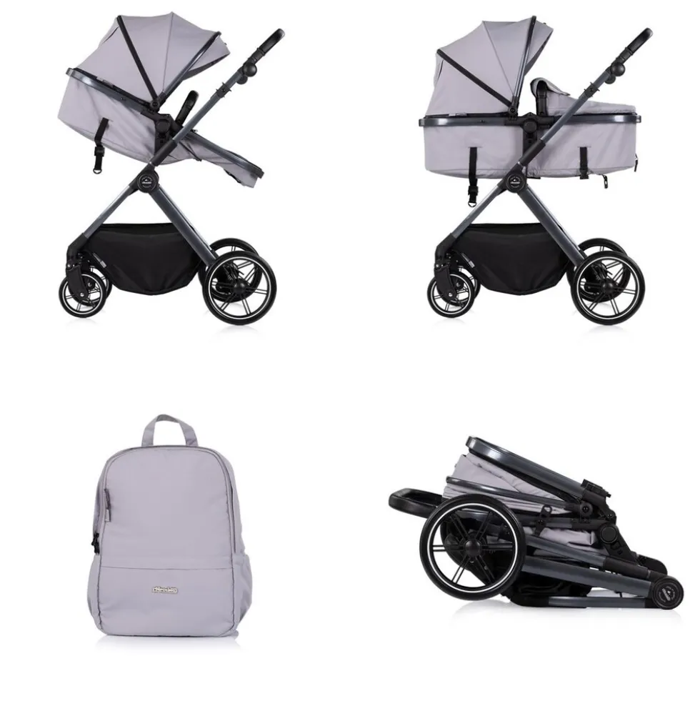 Chipolino Kombikinderwagen Pearl 3 in 1 umbaubar Babyschale Wickeltasche Fußsack grau
