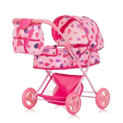Chipolino Puppenwagen Dora Tasche, klappbar, Softtragetasche, Korb, Sonnendach pink