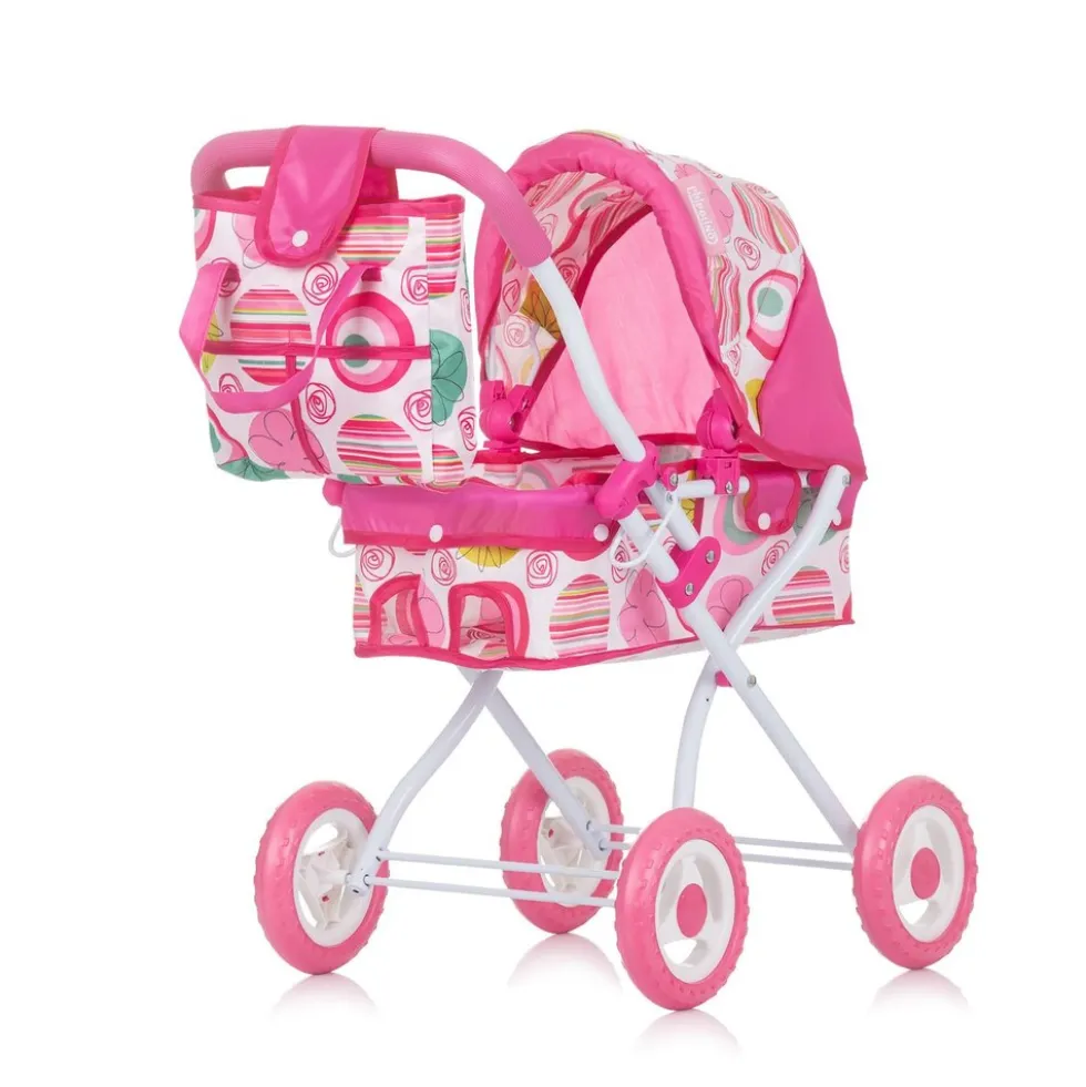 Chipolino Puppenwagen Emily Tasche, Sonnendach verstellbar, zusammenklappbar rosa pink