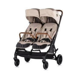 Chipolino Zwillingskinderwagen Twinity Fußabdeckung Wickeltasche Becherhalter beige