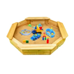Coemo 6-eckiger Sandkasten Sally Holz inkl. Bodenplane 135x135x20 cm