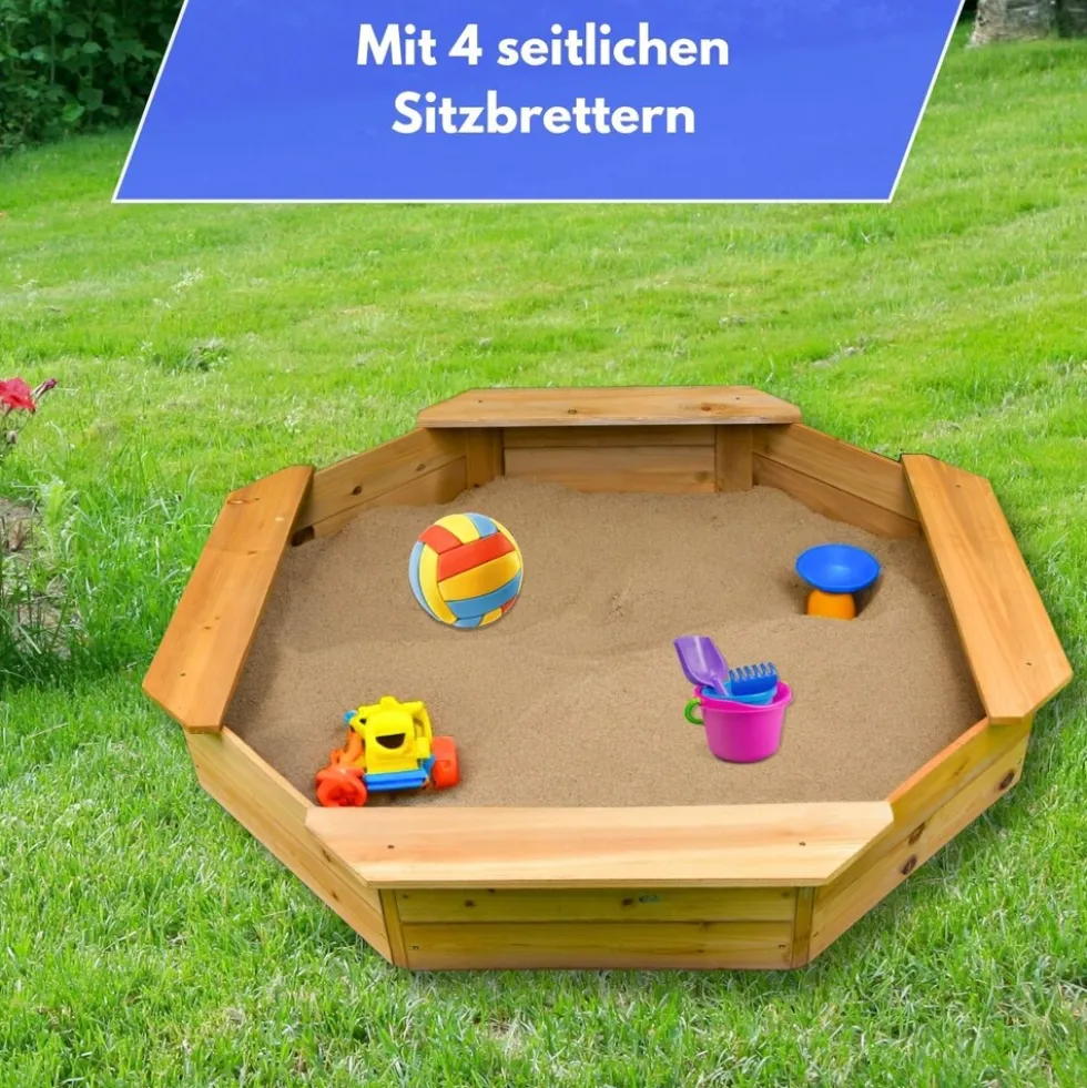 Coemo 6-eckiger Sandkasten Sally Holz inkl. Bodenplane 135x135x20 cm