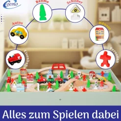 Coemo Spieltisch mit 90-tlg. Holzeisenbahn Farbe Mintgrün